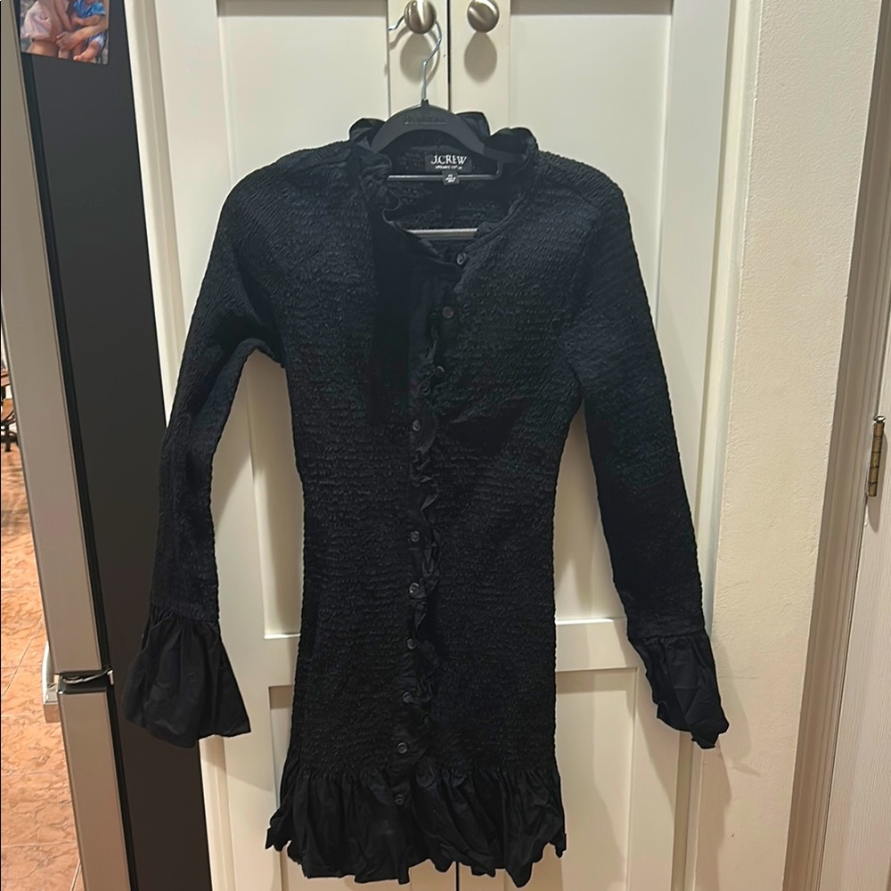 J. Crew Black Textured Ruffle Dress